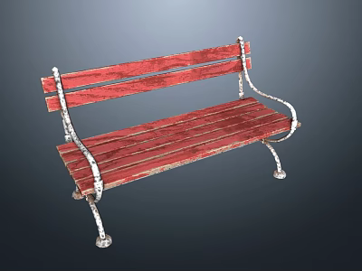 Red Wooden Bench With Metal Frame And Classic Design For Outdoor Use 3d model