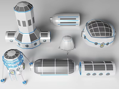 Futuristic Space Station Modules 3D Design Concepts 3d model