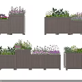 Wooden Outdoor Planter Boxes With Mixed Flowers And Green Plants In Different Designs
