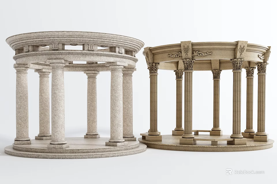 Light And Dark Stone Classical Colonnade Structures With Carved Columns And Ornate Tops 3d model 