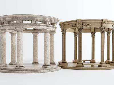 Light And Dark Stone Classical Colonnade Structures With Carved Columns And Ornate Tops 3d model