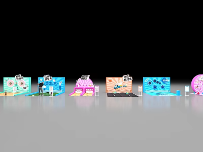 Various Themed Photo Check In Spots With Colorful Backdrops And Props 3d model