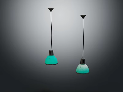 Modern Chandelier Design With Two Turquoise Lampshades And Black Hanging Poles 3d model