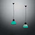 Modern Chandelier Design With Two Turquoise Lampshades And Black Hanging Poles