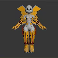 3D White Biomechanical Character With Yellow Wings Orange Legs And Mechanical Parts