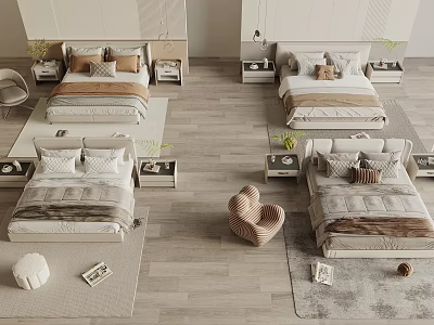 Modern Bedroom Interior Design With Double Bed Bedside Tables Rugs And Accent Chair 3d model