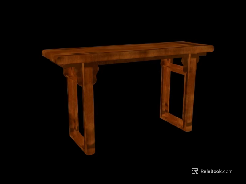 Natural Wooden Desk With Geometric Leg Frame And Smooth Surface 3d model 