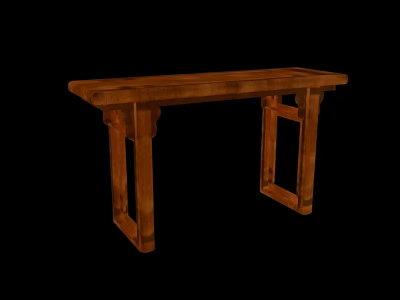 Natural Wooden Desk With Geometric Leg Frame And Smooth Surface 3d model
