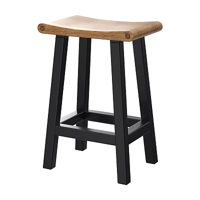 Modern Sturdy Bar Stool With Wooden Seat And Black Metal Legs Design 3d model