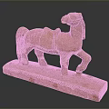Orange Red Terracotta Horse Statue Featuring Saddle Standing On Decorative Base