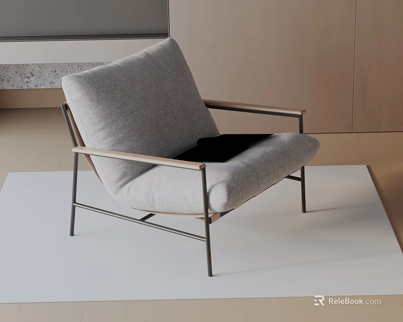 Modern Stylish Accent Chair With Gray Fabric Upholstery Metal Frame And Plush Cushion 3d model 