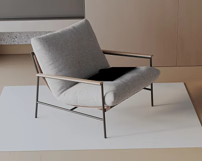 Modern Stylish Accent Chair With Gray Fabric Upholstery Metal Frame And Plush Cushion 3d model