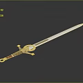 Stunning Decorative Sword with Blue Blade Red Hilt and Golden Circular Guard