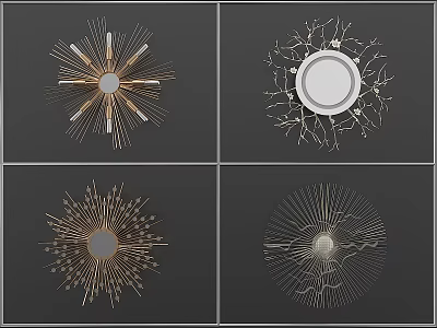 Modern Artistic Metallic Circular Wall Decor With Radiant Lines And Branch Patterns 3d model