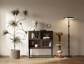 French Bookcase Hallway Cabinet Sideboard Cabinet Decorative Cabinet Floor Lamp Sideboard Potted Plant Ornaments 3d model