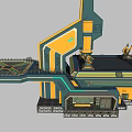Tracked Military Machinery Structure With Tall Green Yellow Tower Operation Platform And Control Station