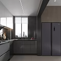 Modern Kitchen Interior Design With Grey Cabinets Black Countertop And Appliances