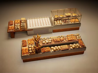 High Quality Bakery Display Shelves For Showing Various Fresh Breads And Tasty Handmade Pastries 3d model