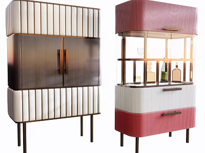 Elegant Modern Sideboard With Striped Panels Glass Shelves And Metal Frame 3d model