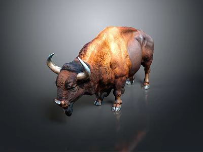 Brown Horned Cow Standing Decorative Figurine 3D Model Home Living Decoration With Reflection 3d model