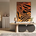 Modern Interior With Abstract Zebra Pattern Painting Wooden Table And Decorative Elements 3d model