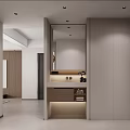 Modern Living Dining Area Design with Dining Table Chairs Pendant Light Artwork and Fridge