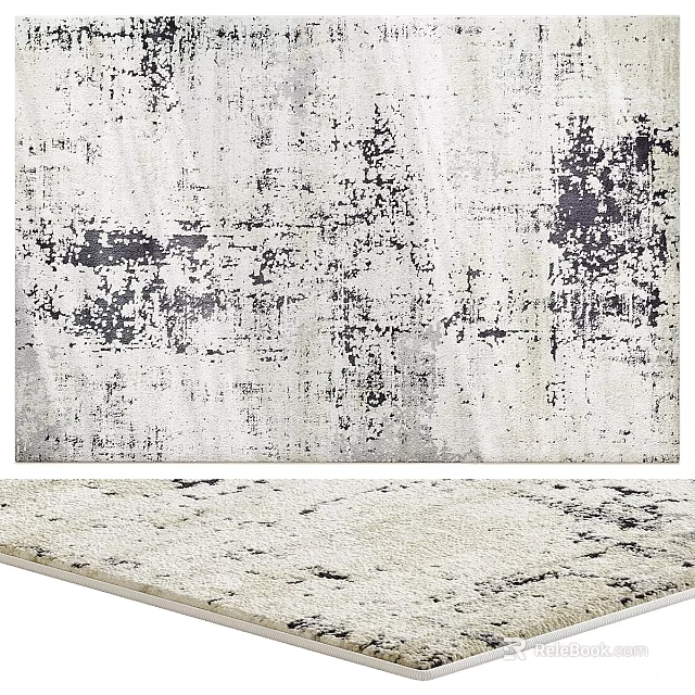 Modern Abstract Square Rug With Gray White Black Textured Soft Plush Design 3d model 