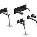 Collection of Black Wall Mounted Faucets with Various Designs and Flowing Water