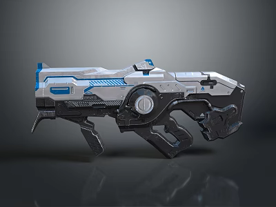 Futuristic Sci Fi Weapon With Silver Gray And Blue Mechanical Design Details 3d model