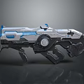 Futuristic Sci Fi Weapon With Silver Gray And Blue Mechanical Design Details