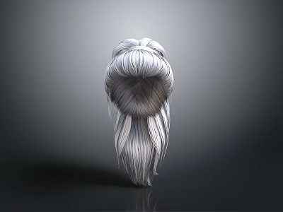 Elegant Woman With White Hair Styled In Bun And Loose Strands Against Gray Background 3d model