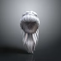 Elegant Woman With White Hair Styled In Bun And Loose Strands Against Gray Background