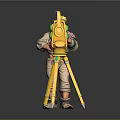 Cartoon Character Operating Yellow Surveying Instrument On Tripod Stand