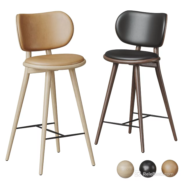 Modern Wooden Bar Stools With Light And Dark Wood Finishes And Backrest Design 3d model 