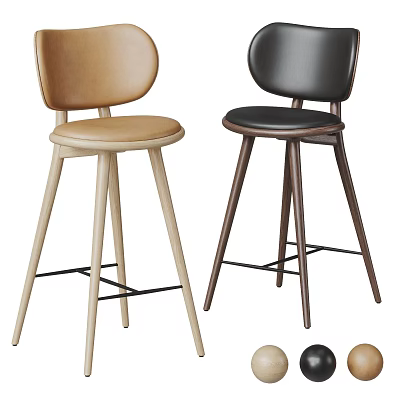 Modern Wooden Bar Stools With Light And Dark Wood Finishes And Backrest Design 3d model