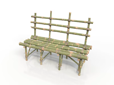 Handcrafted Bamboo Bench With Rustic Design And Natural Wooden Structure 3d model