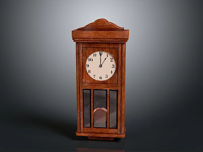 Vintage Wooden Mantel Clock With Glass Door Round Dial And Pendulum 3d model
