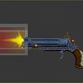 Blue Decorative Revolver With Flame Ejecting From Muzzle And Wooden Grip