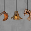 Irregular Wooden Chandeliers With Natural Tree Stump Design And Warm Illuminated Interior