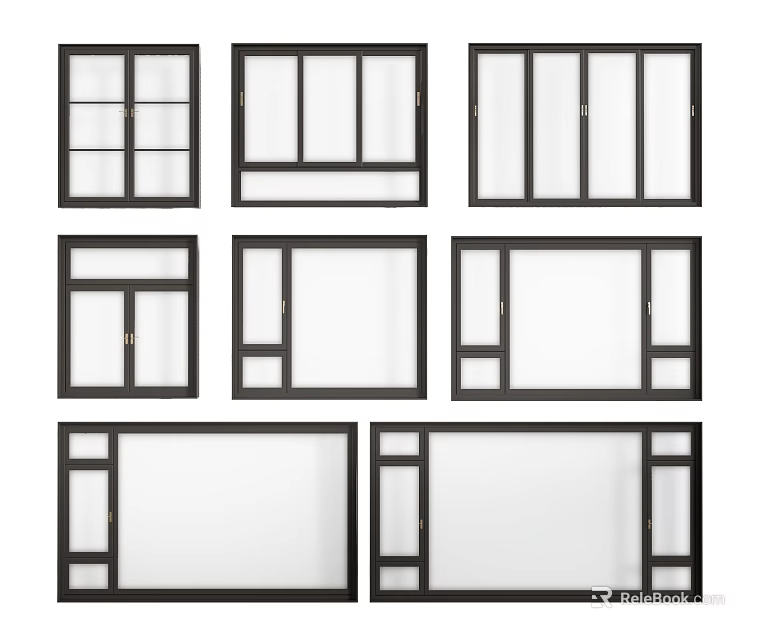 Various Home Window Frame Designs With Glass Panels And Different Styles 3d model