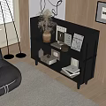 Modern Black Decorative Cabinet With Dried Plant Vase Books Frames And Wooden Wall