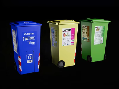 Public Facility Colorful Recycling Bins With Different Category Labels And Wheels 3d model
