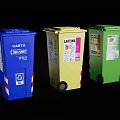 Public Facility Colorful Recycling Bins With Different Category Labels And Wheels