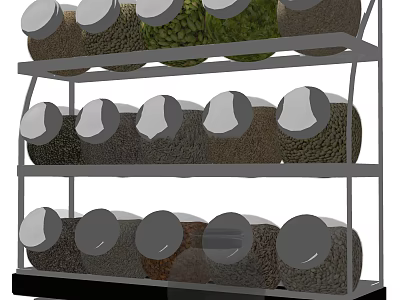 Neatly Arranged Spice Jars On Multi Tiered Kitchen Storage Rack With Various Spices 3d model