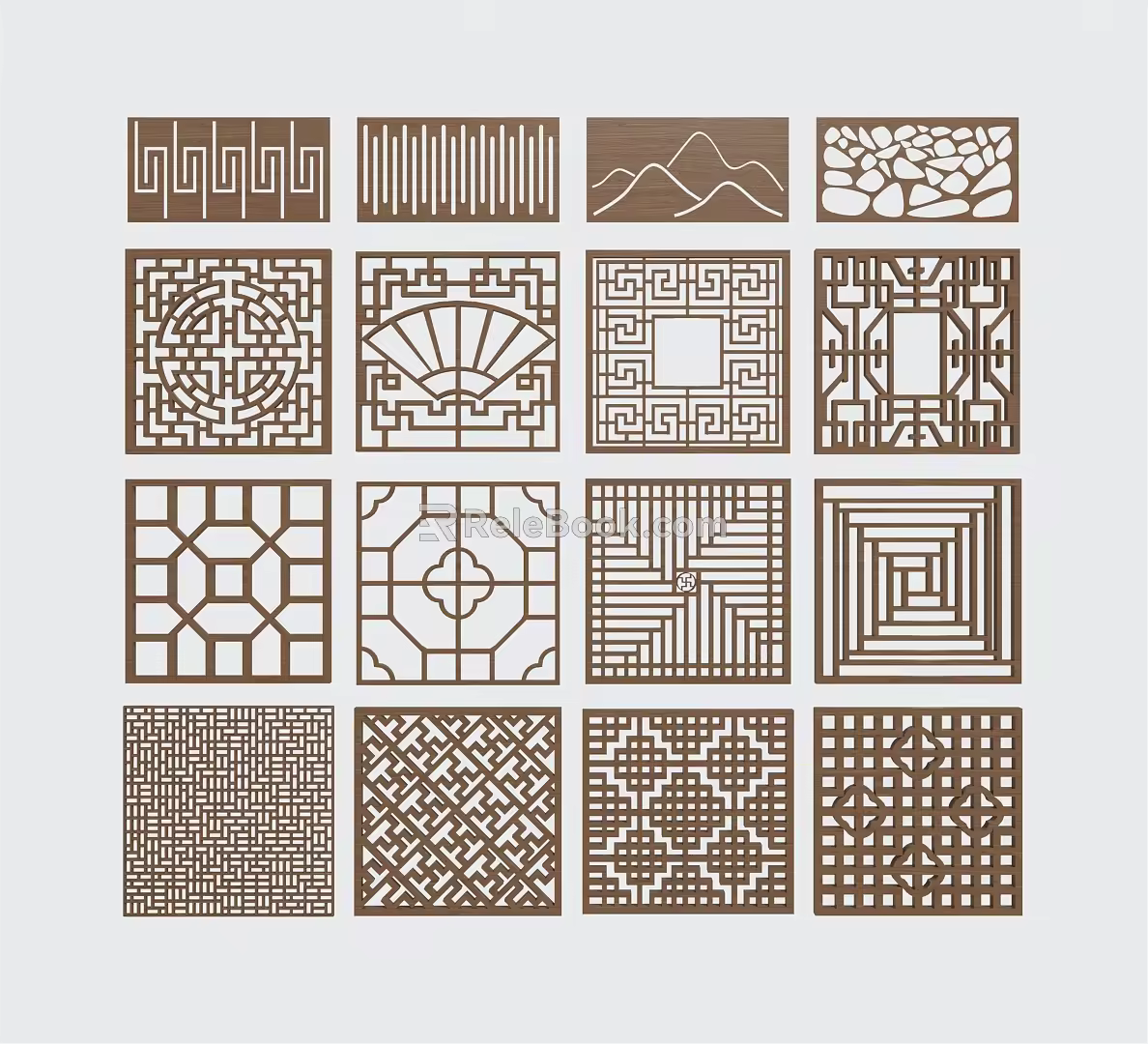 Chinese-style openwork window grilles 3d model
