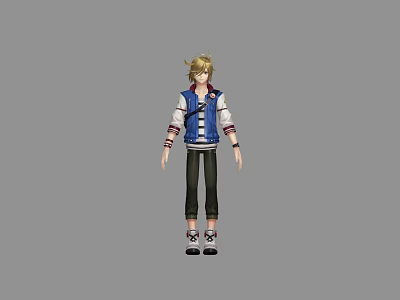 Game And Movie Character With Blonde Hair Blue Vest White Striped Shirt Black Pants Sneakers 3d model