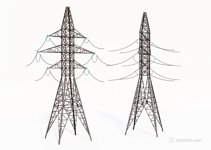 Industrial Equipment Electricity Pylons Featuring Steel Tower Structures And Power Lines 3d model 