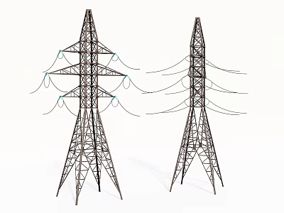 Industrial Equipment Electricity Pylons Featuring Steel Tower Structures And Power Lines 3d model