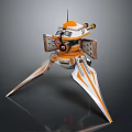 Futuristic Orange And White Mechanical Weapon With Three Legged Base Cannon And Antenna