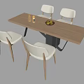 Wooden Rectangular Dining Table Set with Four White Chairs and Metal Base 3d model